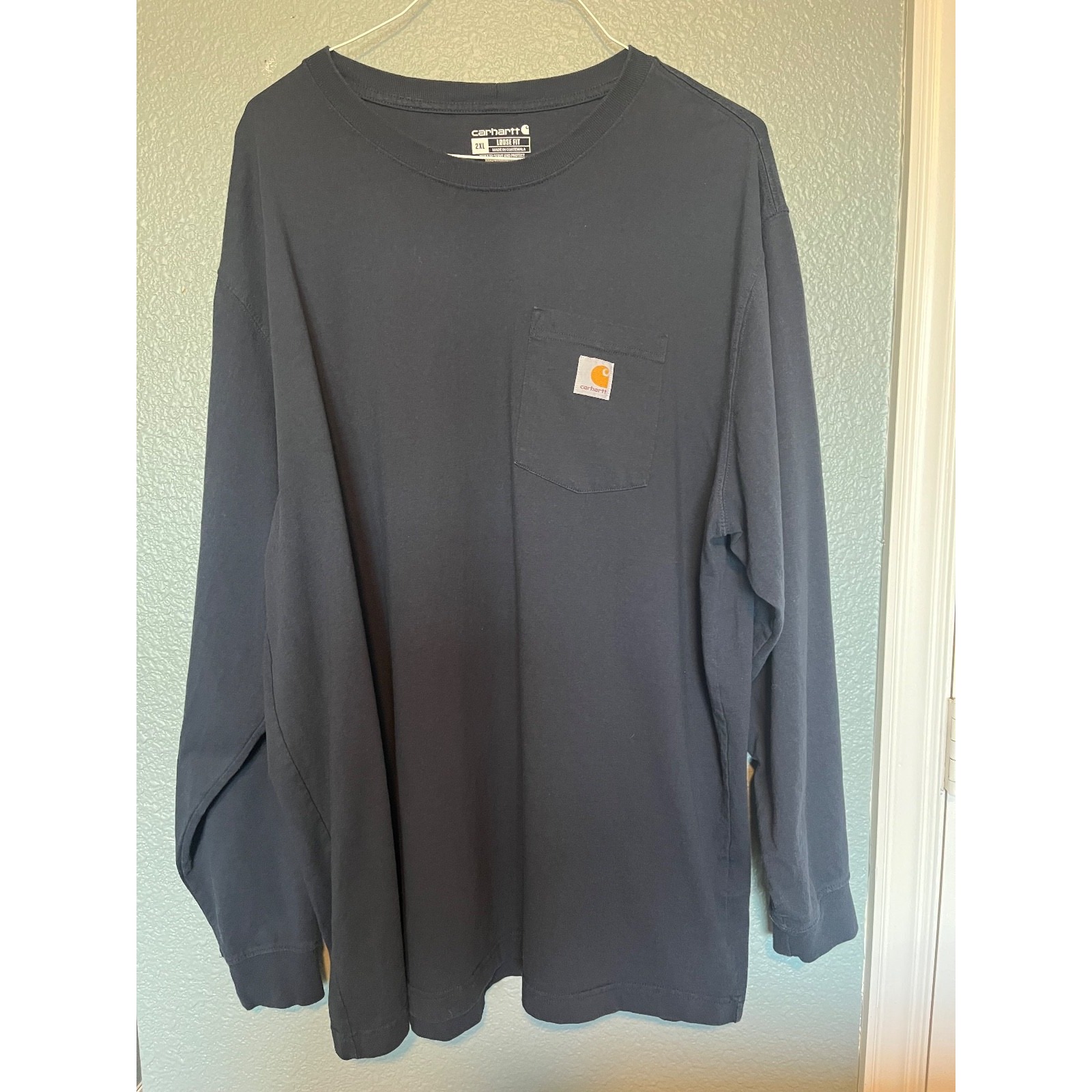 Carhartt K126 T-Shirt Men's Navy Blue Workwear Long Sleeve Pocket Tee Sz 2xl